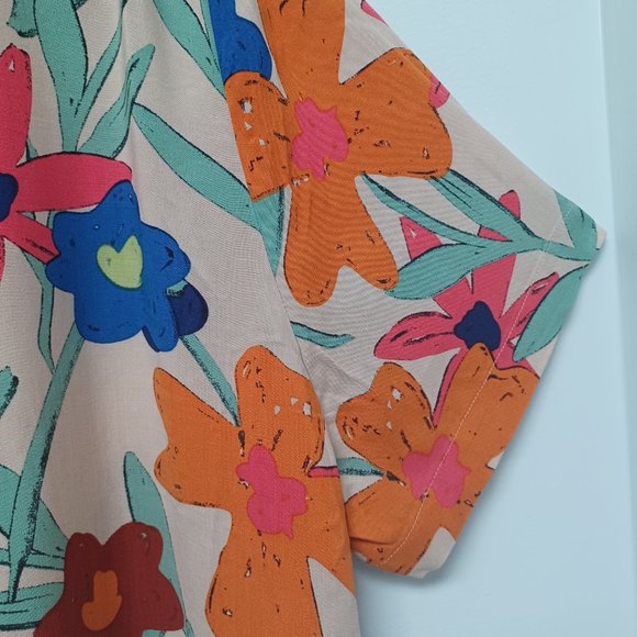 ASOS Design Bold Floral Top, Orange, Blue, Green, Size 1X - Picture 4 of 15